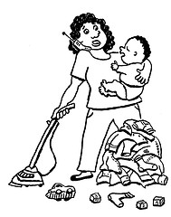 Woman with baby doing household chores  203923167_582e2fb9c5_m