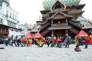 Tourists and local Russians playing tug-of-war!